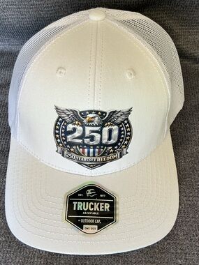 America 250 Eagle Outdoor Cap Trucker Hat – White Mesh Patriotic Adjustable Cap